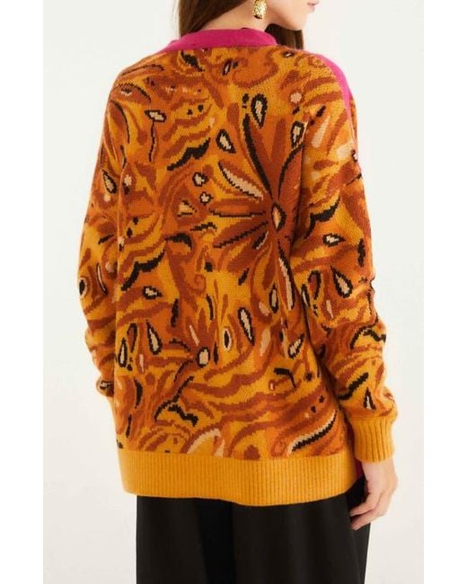 Farm Rio Pink Intarsia Tiger Colorblock Cardigan