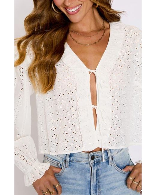 Vici Collection White Mabel Tie Front Crop Cotton Broderie Anglaise Top