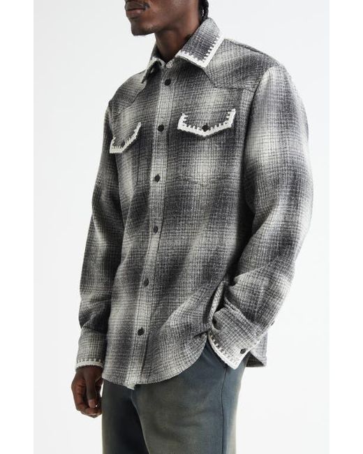 Golden Goose Deluxe Brand Gray Journey Plaid Virgin Wool & Silk Blend Overshirt for men