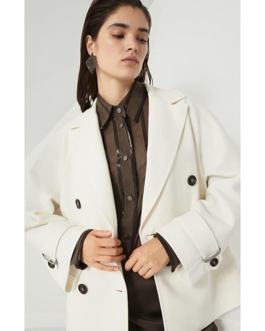 ボトムスその他 Brunello Cucinelli Double-Breasted Off-White Jacket With BRUNELLO CUCINELLI Double-Breasted Belted Padded Suede