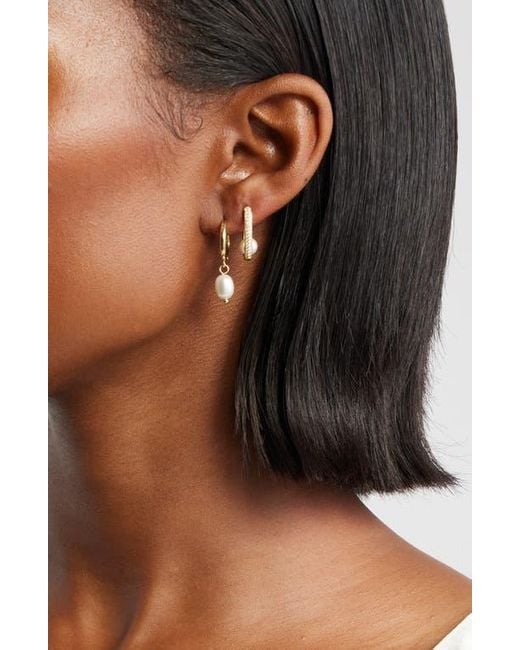 Nordstrom White Set Of 3 Assorted Freshwater Pearl Huggie Hoop Earrings