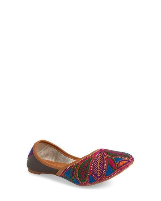 Fuchsia Olivia Embroidered Pointed Toe Flat