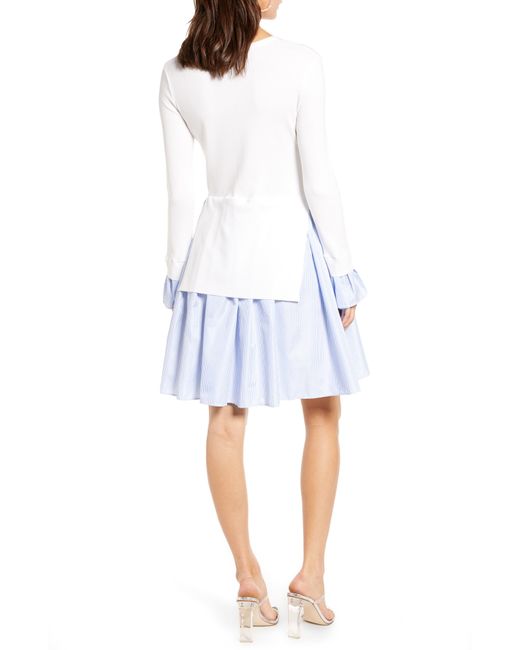 English Factory White Combo Knit & Poplin Dress