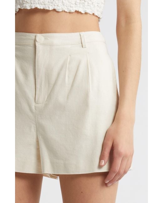 Open Edit White High Waist Linen Blend Shorts