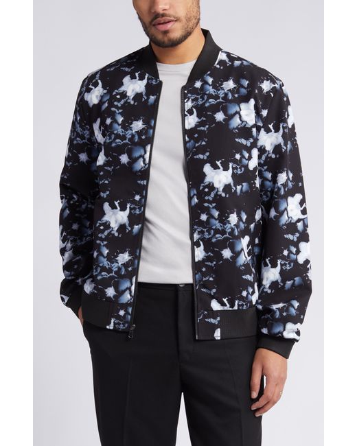 Open Edit Blue Floral Bomber Jacket for men