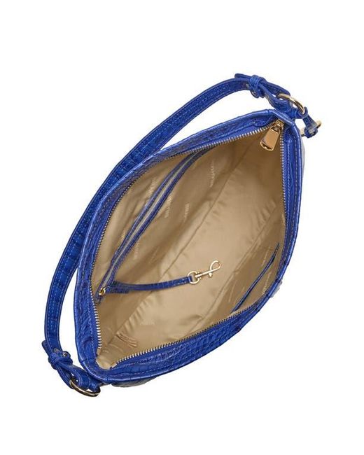 Brahmin Blue Small Kathleen Croc Embossed Leather Shoulder Bag