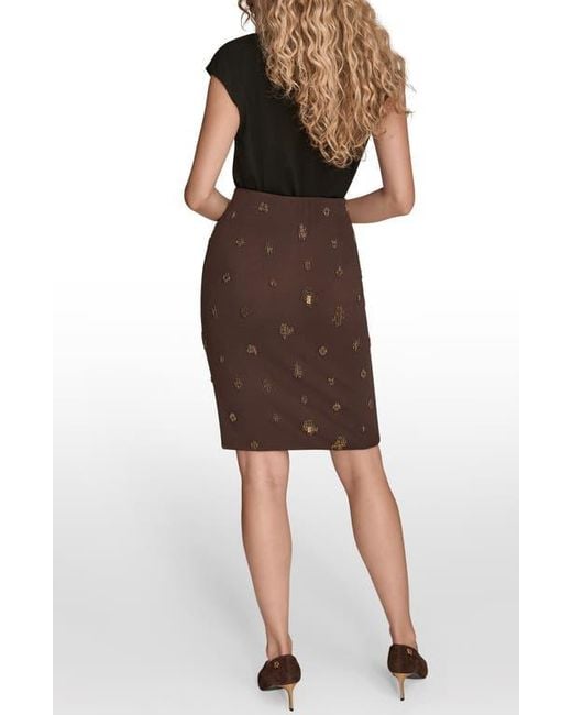 Donna Karan Brown Embroidered Bead Pencil Skirt