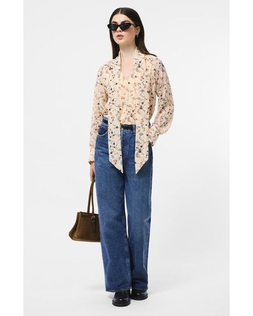 French Connection Natural Leithia Floral Chiffon Tie Neck Top
