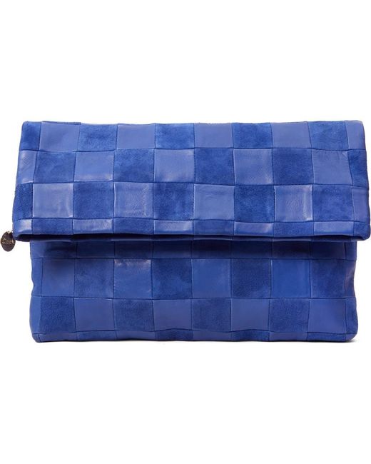Clare V. Blue Carryall Checkered Leather Clutch
