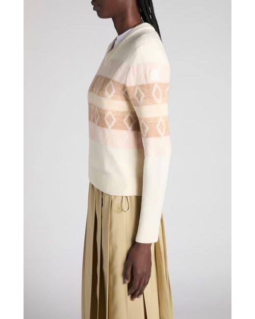 Moncler Natural Jacquard Virgin Wool V-Neck Sweater