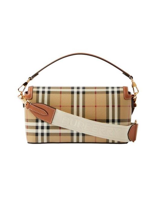 Burberry Brown Small Note Check & Leather Crossbody Bag