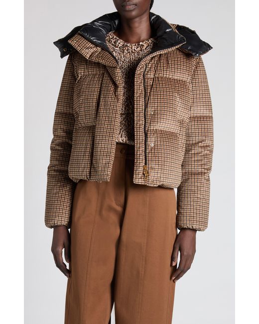 Moncler Brown Quierzy Houndstooth Print Down Jacket