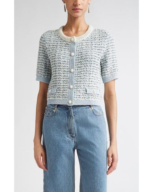 St. John Blue Sequin Eyelash Cardigan