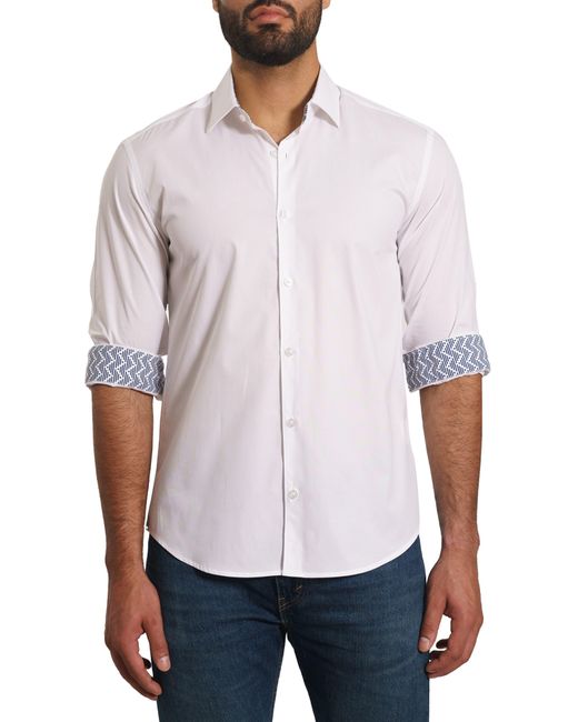 Jared Lang White Trim Fit Solid Cotton Button-up Shirt for men