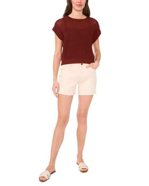 Halogen® Red Open Stitch Cotton Crop Sweater Vest