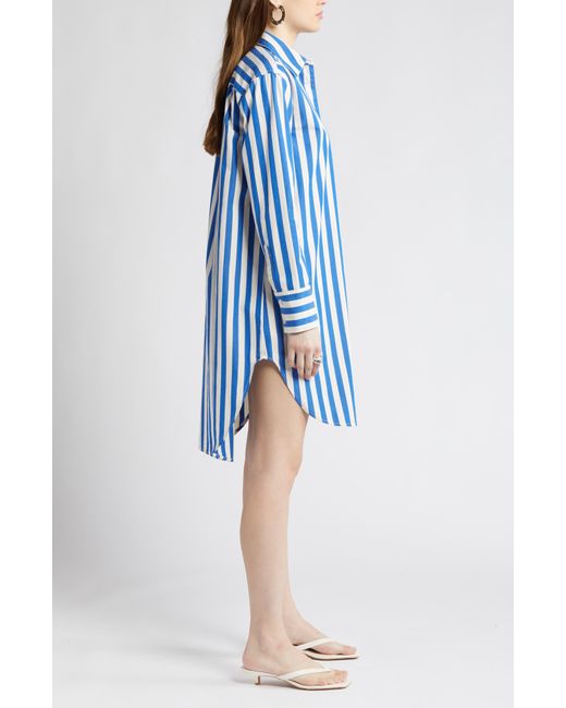 Nordstrom Blue Stripe Long Sleeve Cotton Shirtdress