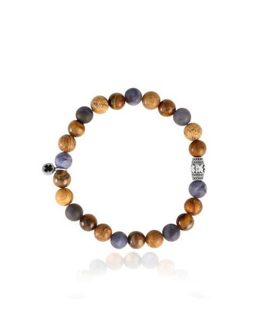 Lucky Brand Brown Jasper And Tigers Eye Beaded Elastic Bracelet for men