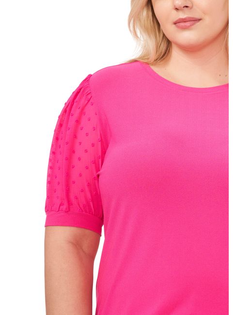 Cece Pink Puff Sleeve Mixed Media Top