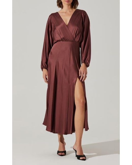 Astr Kimiko Long Sleeve Faux Wrap Dress in Red Lyst