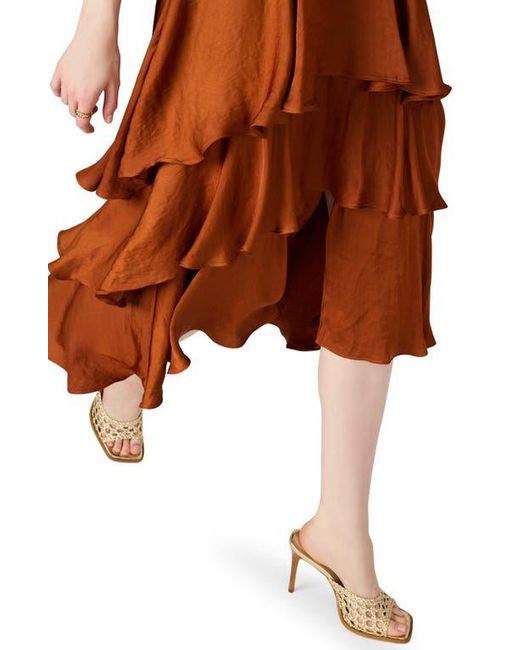 Steve Madden Brown Beiley Sleeveless Tiered Midi Dress