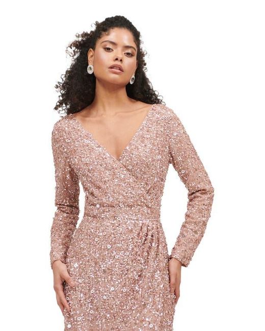 Beauut Pink Occasion Embellished Sequin Beaded Maxi Wrap With Sleeves Evening Dress