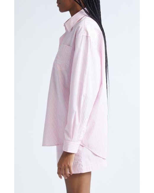 Sporty & Rich Pink Eden Script Stripe Cotton Button-Up Shirt