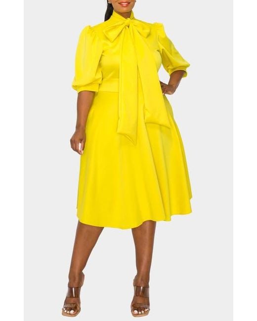 L I V D Yellow Carina Donna Fit & Flare Midi Dress