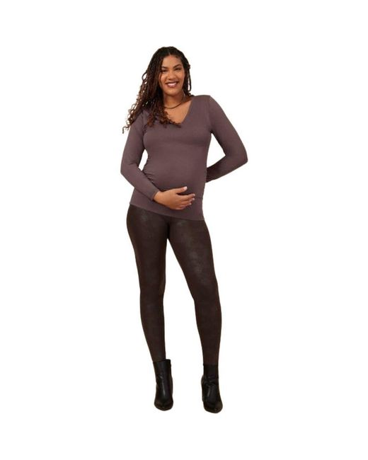 Motherhood Maternity Purple V-Neck Side-Ruched Maternity Long Sleeve Tee