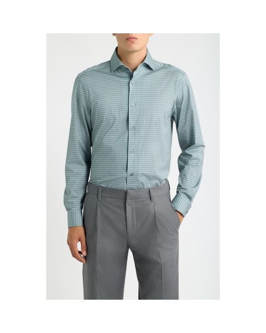 Bugatchi Blue Devon Ooohcotton Tech Patterned Shirt for men