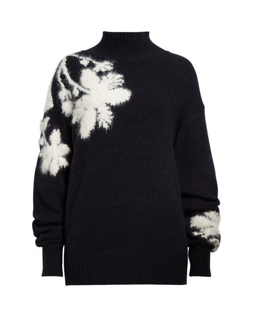 Cinq À Sept Sarah Flower Wool Blend Turtleneck Sweater in Black | Lyst