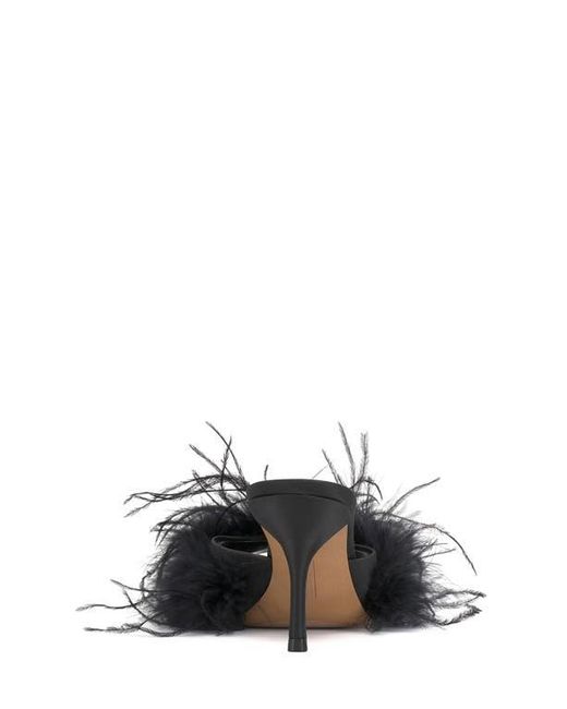 Vince Camuto Black Paelly Faux Feather Slide Sandal