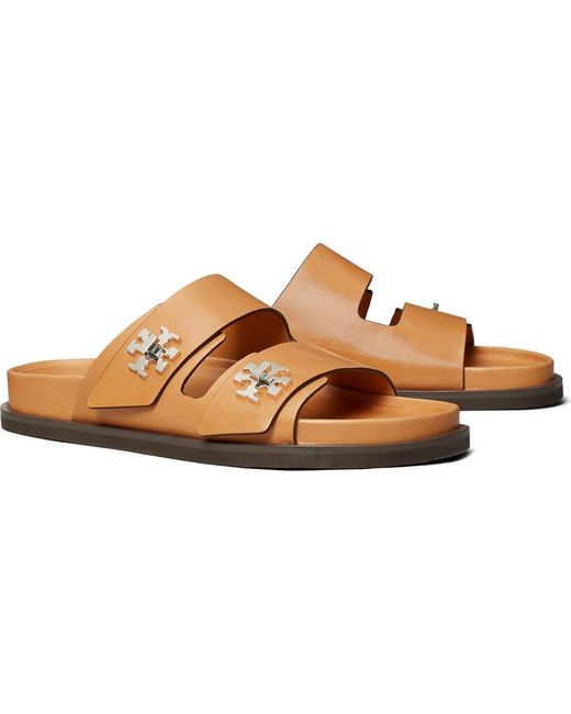 Tory Burch Brown T Lock Sport Slide Sandal