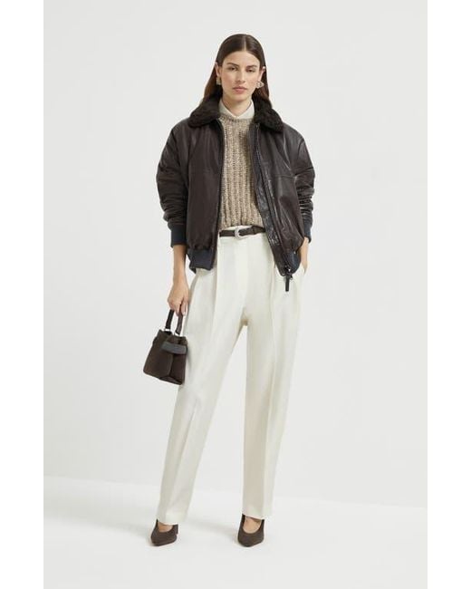 Brunello Cucinelli Black Nappa Leather Bomber Jacket