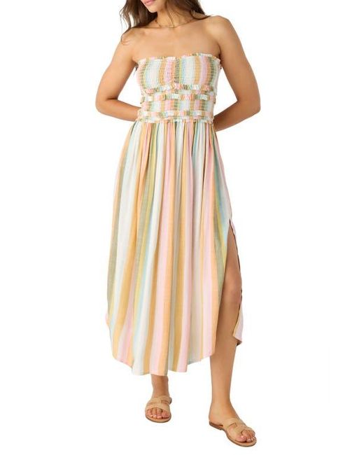 O'neill Sportswear Natural Devyn Stripe Smocked Strapless Midi Dress