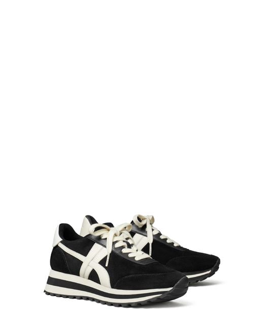 Tory Burch Black Hank Wedge Runner Sneaker