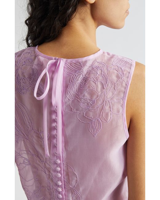 Cinq À Sept Purple Etta Embroidered Sleeveless Crop Top