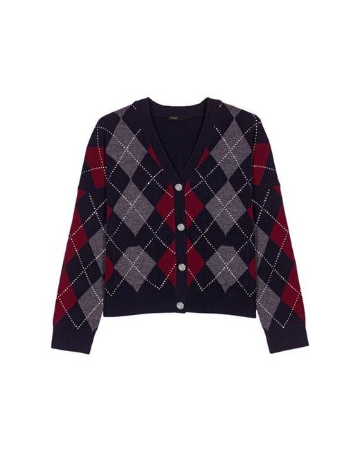 Maje Black Cropped Argyle Pattern Cardigan