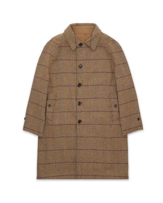 Fortela Brown Stanford Check Wool Double-Faced Single-Breasted Coat for men
