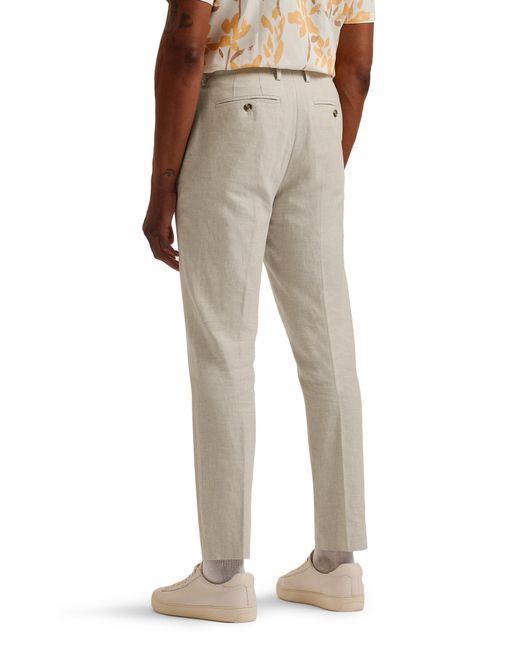 Ted Baker Natural Damasks Slim Fit Flat Front Linen & Cotton Chinos for men
