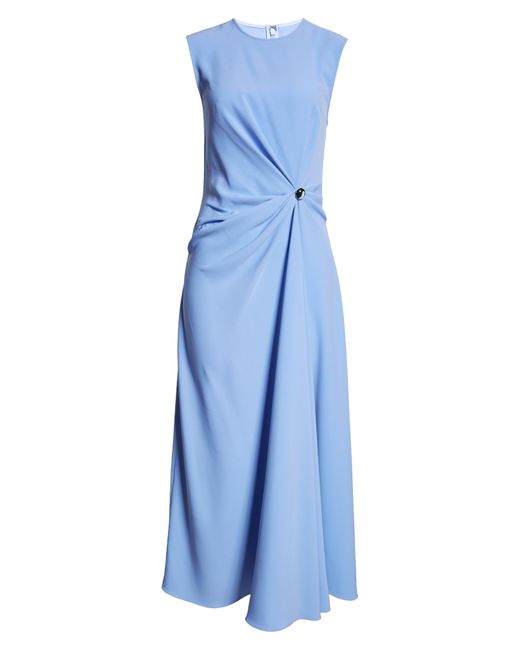 Lela Rose Blue Gathered Button Detail Sleeveless Dress