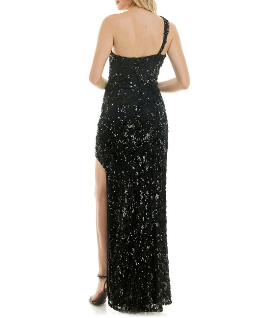 Speechless Black Sequin One-shoulder High-low Gown