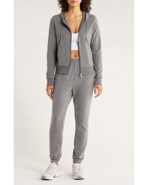 Mpg Gray Slim Fit Cozy Recycled Polyester Blend Fleece Full Zip Hoodie