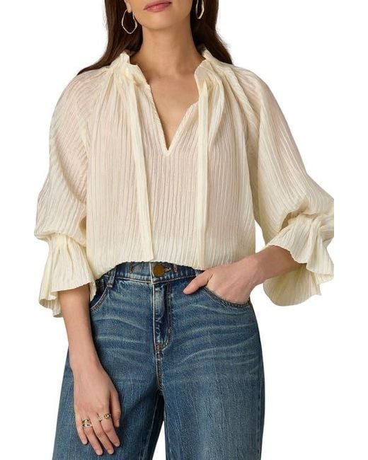 Wit & Wisdom Natural Pleated Tie Neck Top
