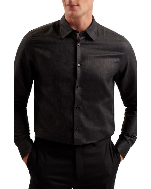 Ted Baker Black Romeo Regular Fit Linen & Cotton Button-up Shirt for men
