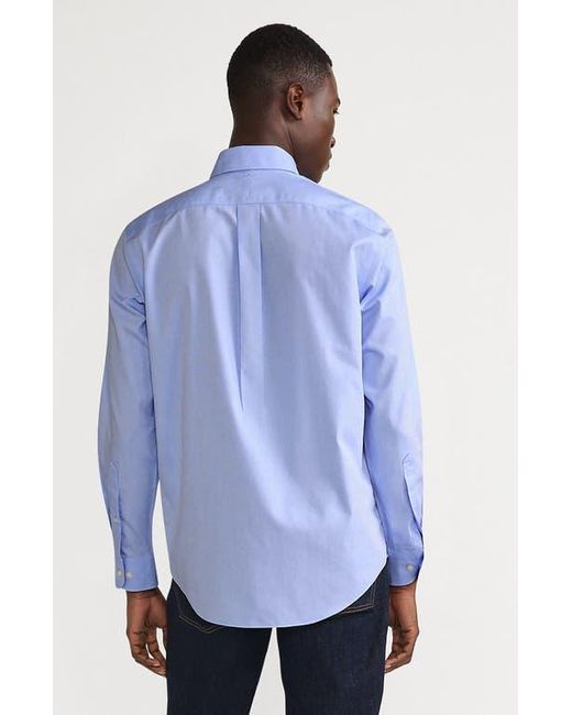 Lands' End Blue School Uniform Tailored Fit No Iron Solid Supima Cotton Pinpoint Buttondown Collar Dress Shirt for men