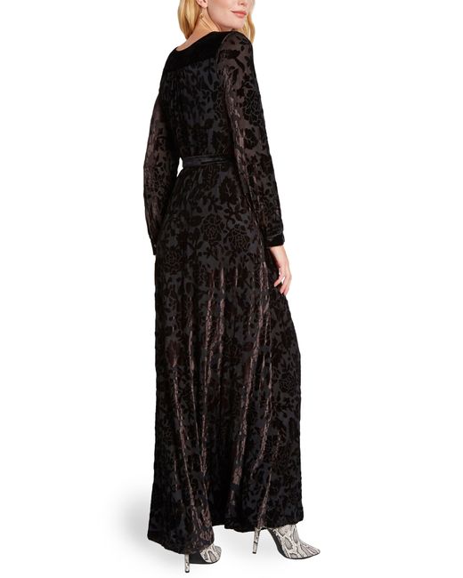 ModCloth Black Long Sleeve Burnout Velvet Maxi Dress