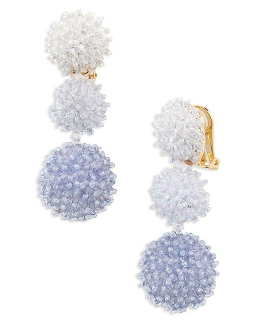 Oscar de la Renta White Triple Pompom Beaded Drop Earrings