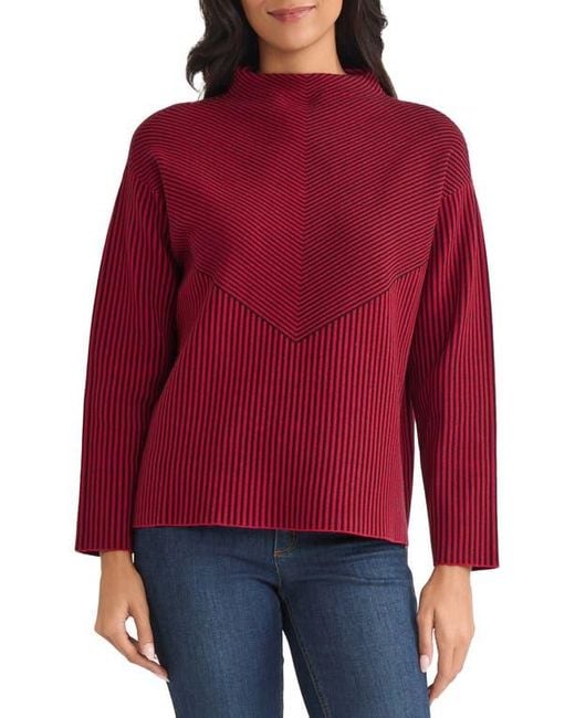Jones New York Women's Red Funnel Neck Jacquard Sweater