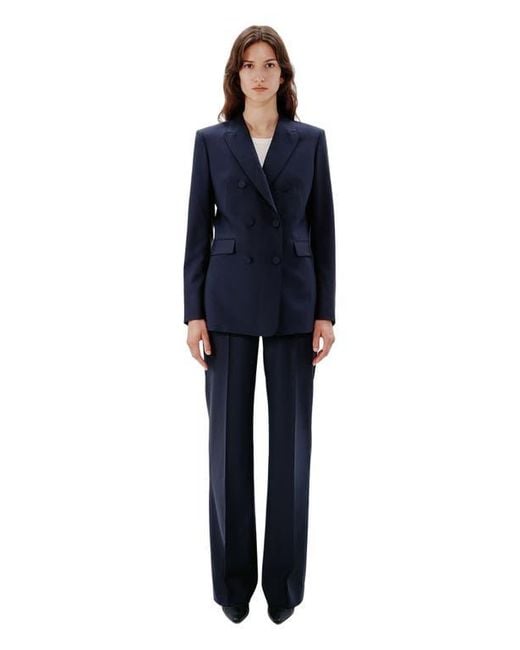 Another Tomorrow Blue Double Breasted Jacket