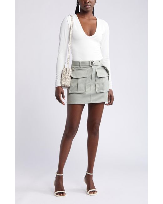 Open Edit White Belted Recycled Polyester Blend Cargo Miniskirt